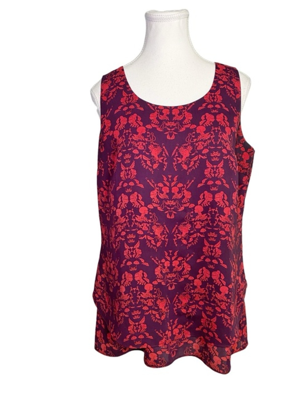 cabi Cameo Top Plum Red Layered Sleeveless Blouse Size M